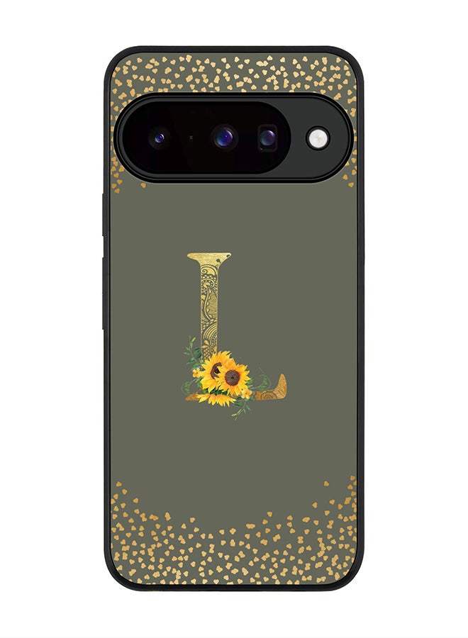 For Google Pixel 10 Case,Slim fit Camera Protection, Shockproof Thin Phone cover  - Custom Floral Monogram - L  (Olive Green )